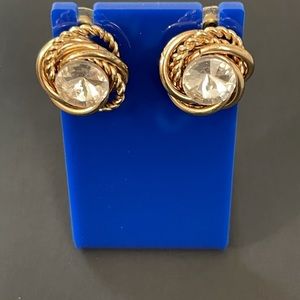 Gold Earrings CZ Large Stone